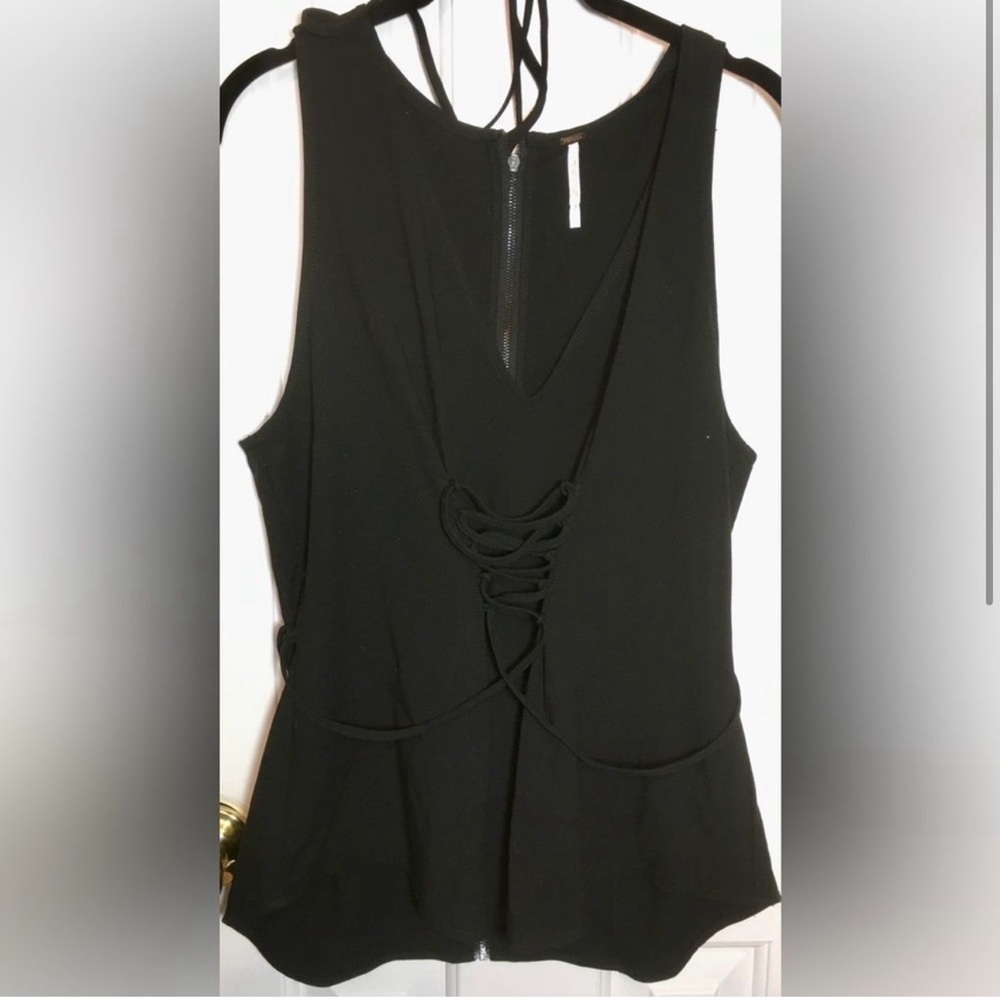 Free People Black Lace-Up Tank Top